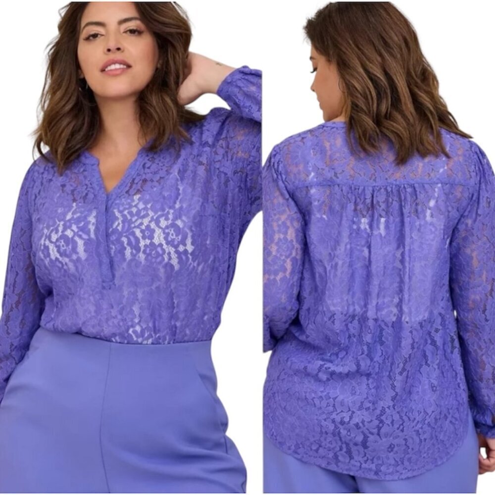 Torrid Women's Long Sleeve Purple Harper Lace Pullover Blouse Size 2